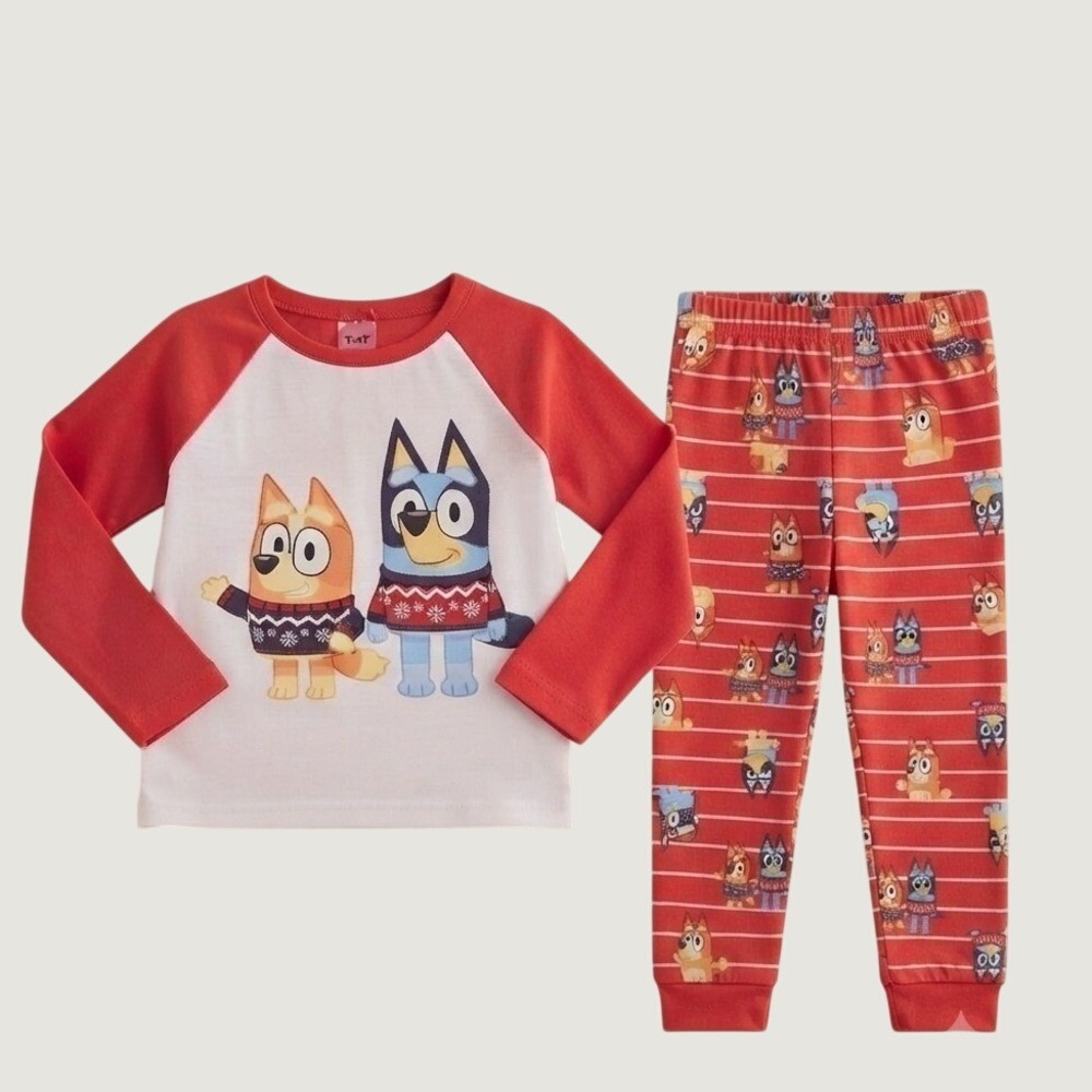 NWT Bluey Kids Christmas Pajama Set Size 8 Long Sleeve Top & Pants Holiday 2pc